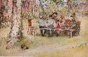Carl Larsson Frukost under stora bjorken painting